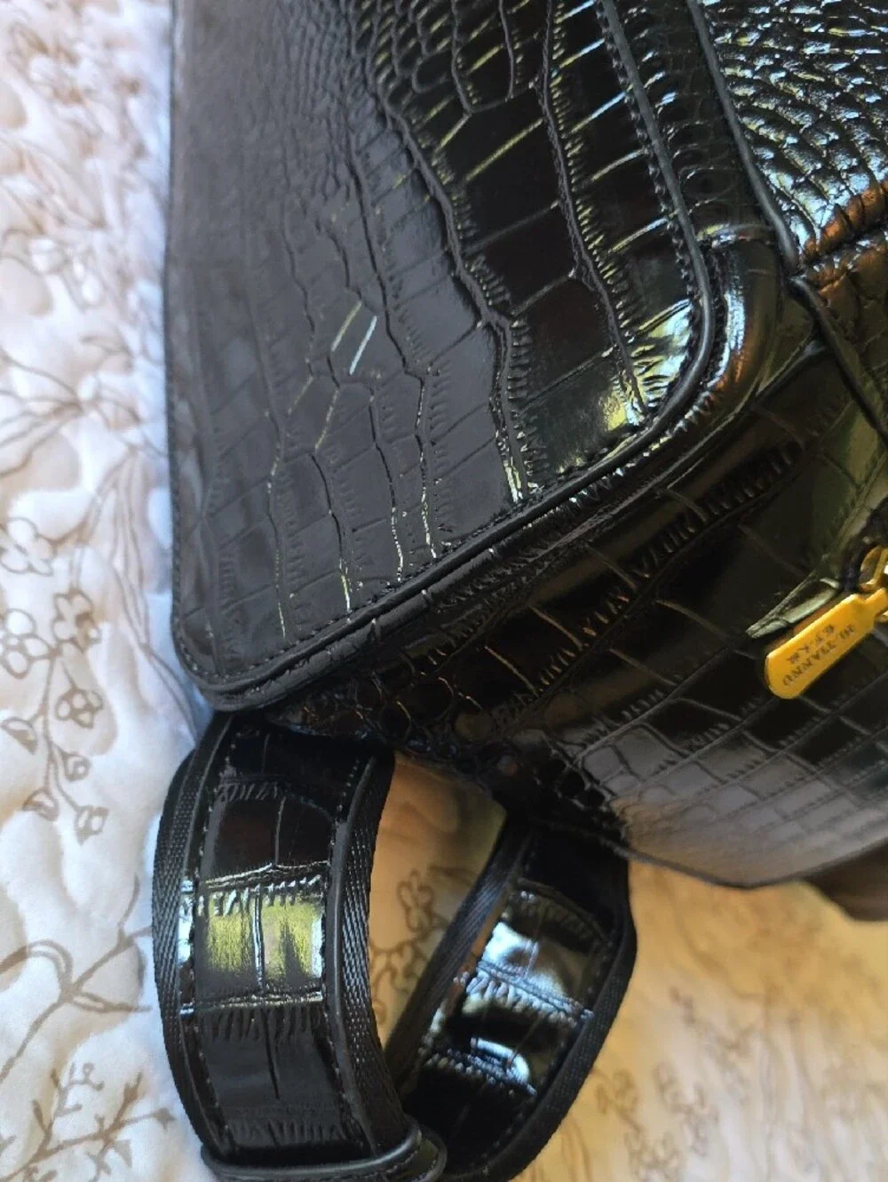Black Croc-Embossed Backpack Purse - Unbranded